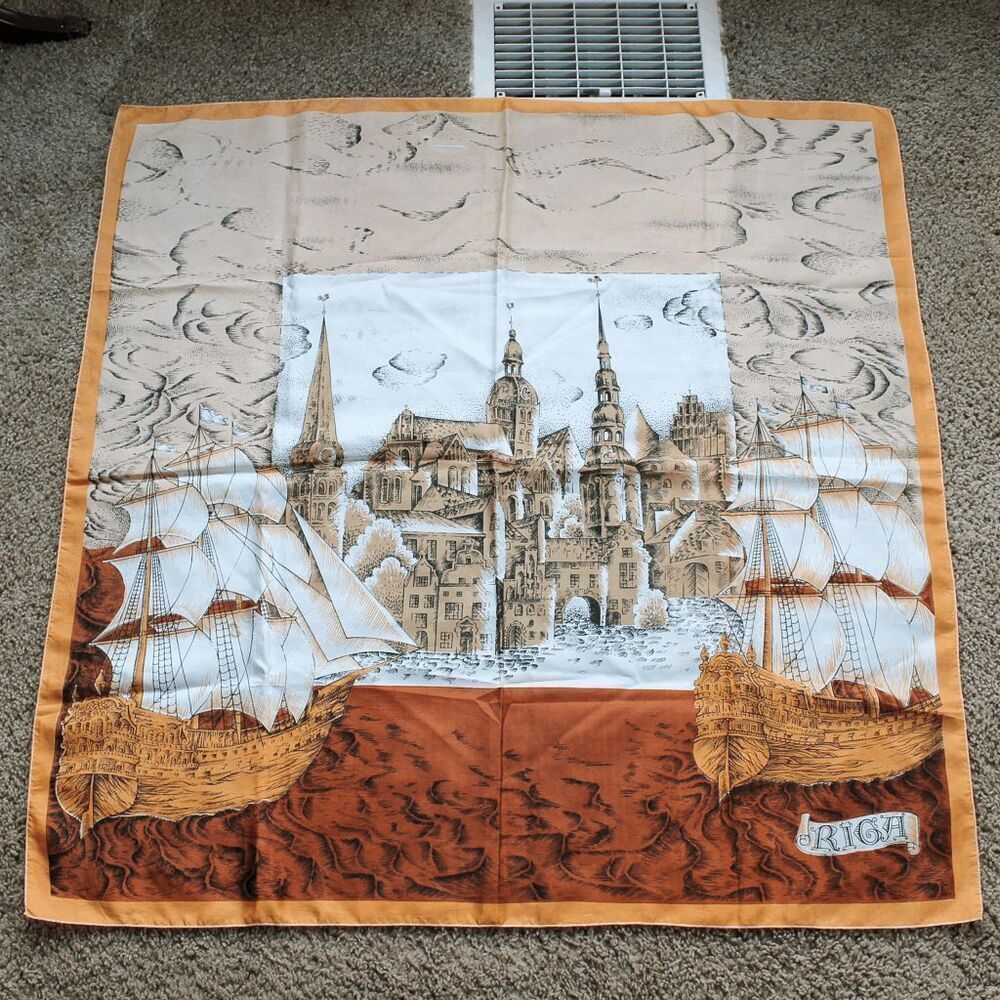 VTG Riga Scenic Castle & Ship Square Scarf 35” souvenir tourist